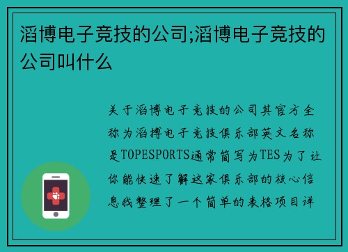 滔博电子竞技的公司;滔博电子竞技的公司叫什么
